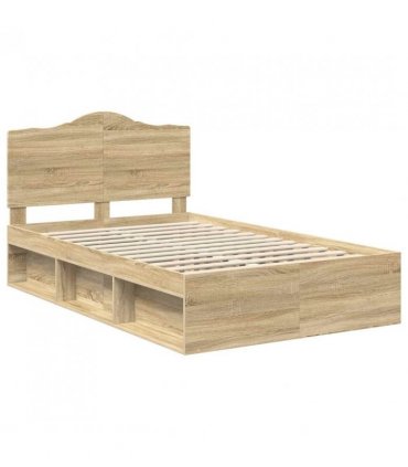 vidaXL Bed Frame with Headboard Sonoma 120 x 200 cm Solid Pine Wood — Colour: Sonoma oak — V0672010137