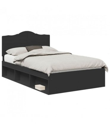 vidaXL Bed Frame with Headboard Black 120 x 200 cm Solid Pine Wood — V0672010140