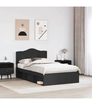 vidaXL Bed Frame with Headboard Black 120 x 200 cm Solid Pine Wood — V0672010140