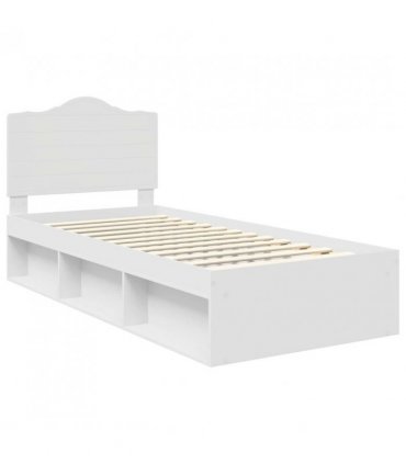 vidaXL Bed Frame with Headboard White 100 x 200 cm Solid Pine Wood — V0672010156