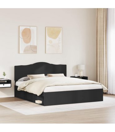 vidaXL Bed Frame with Headboard Black 180 x 200 cm Solid Pine Wood — V0672010160