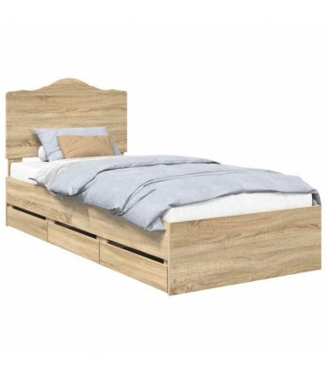 vidaXL Bed Frame with Drawer Sonoma Oak 75 x 190 cm Engineer Wood — V0672010197