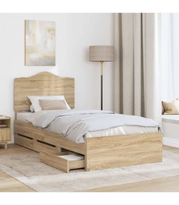 vidaXL Bed Frame with Drawer Sonoma Oak 75 x 190 cm Engineer Wood — V0672010197