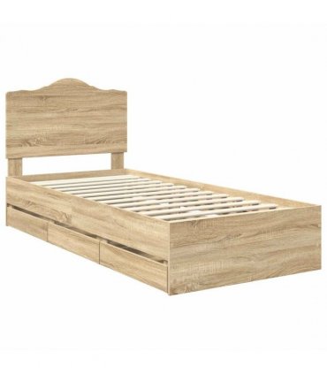 vidaXL Bed Frame with Drawer Sonoma Oak 75 x 190 cm Engineer Wood — V0672010197