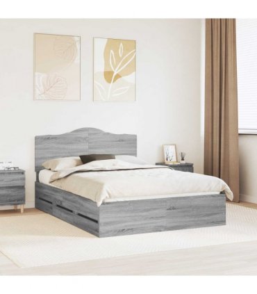 vidaXL Bed Frame with Drawer Grey Sonoma 140 x 200 cm Engineer Wood — V0672010202