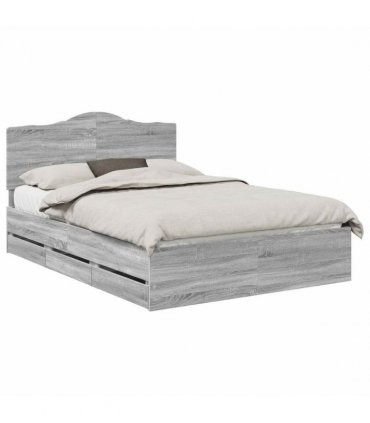 vidaXL Bed Frame with Drawer Grey Sonoma 140 x 200 cm Engineer Wood — V0672010202
