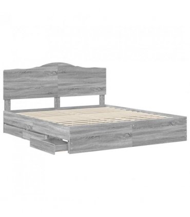 vidaXL Bed Frame with Drawer Grey Sonoma 180 x 200 cm Engineer Wood — V0672010204