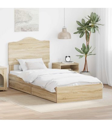vidaXL Storage Bed with Drawer Sonoma Oak 100 x 200 cm Engineered Wood — V0672010267