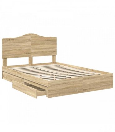 vidaXL Storage Bed with Drawer Sonoma Oak 140 x 200 cm Engineered Wood — V0672010290
