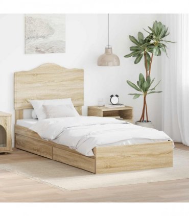 vidaXL Storage Bed with Drawer Sonoma Oak 70 x 190 cm Engineered Wood — Size: 75 x 190 cm — V0672010292
