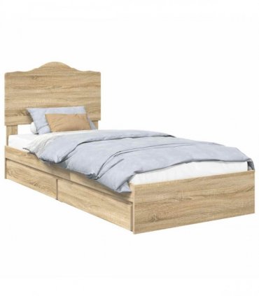 vidaXL Storage Bed with Drawer Sonoma Oak 70 x 190 cm Engineered Wood — Size: 75 x 190 cm — V0672010292