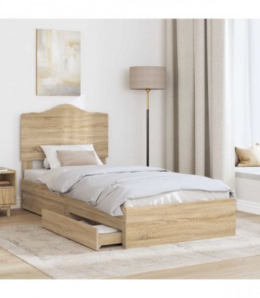 vidaXL Storage Bed with Drawer Sonoma Oak 70 x 190 cm Engineered Wood — Size: 75 x 190 cm — V0672010292