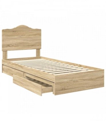 vidaXL Storage Bed with Drawer Sonoma Oak 70 x 190 cm Engineered Wood — Size: 75 x 190 cm — V0672010292
