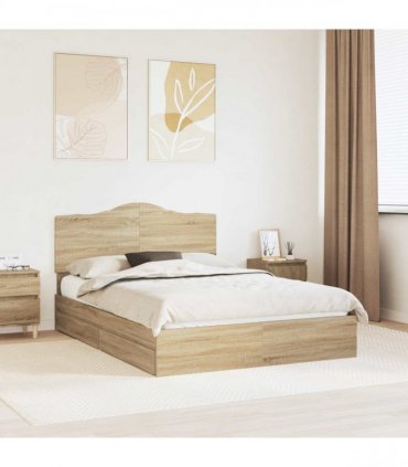 vidaXL Storage Bed with Drawer Sonoma Oak 160 x 200 cm Engineered Wood — V0672010298