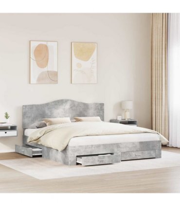 vidaXL Bed Frame Concrete Grey 200 x 200 cm Engineered Wood — V0672010318