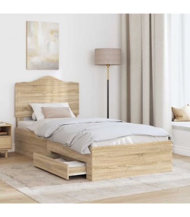 vidaXL Bed Frame with Headboard Sonoma Oak 70 x 190 cm Engineered Wood — Size: 75 x 190 cm — V0672010337