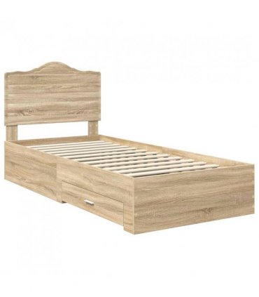 vidaXL Bed Frame with Headboard Sonoma Oak 70 x 190 cm Engineered Wood — Size: 75 x 190 cm — V0672010337
