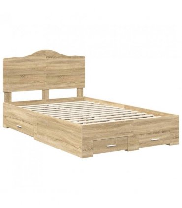 vidaXL Bed Frame with Drawer Sonoma Oak 135 x 190 cm Engineered Wood — V0672010370