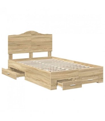 vidaXL Bed Frame with Drawer Sonoma Oak 135 x 190 cm Engineered Wood — V0672010370