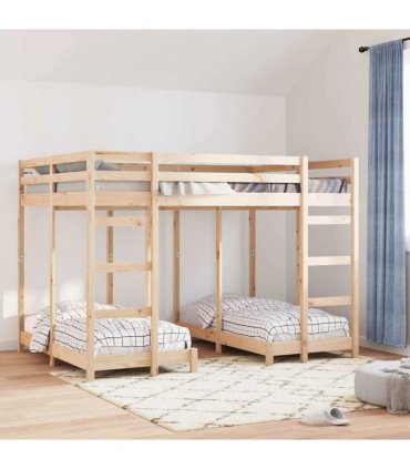 vidaXL Triple Bunk Bed Frame Brown 140 x 200 cm Solid Pine Wood — Colour: Natural