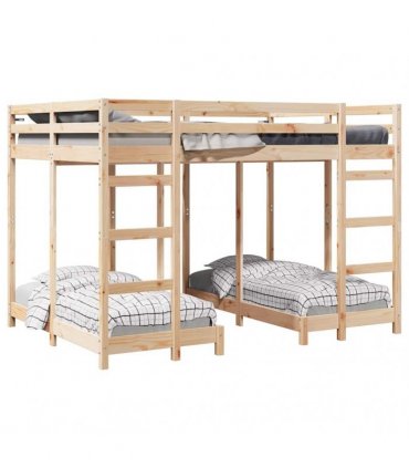 vidaXL Triple Bunk Bed Frame Brown 140 x 200 cm Solid Pine Wood — Colour: Natural