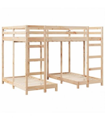 vidaXL Triple Bunk Bed Frame Brown 140 x 200 cm Solid Pine Wood — Colour: Natural