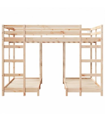vidaXL Triple Bunk Bed Frame Brown 140 x 200 cm Solid Pine Wood — Colour: Natural