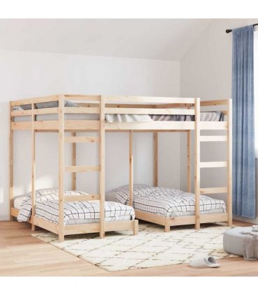 vidaXL Triple Bunk Bed Frame Brown 160 x 200 cm Solid Pine Wood — Colour: Natural