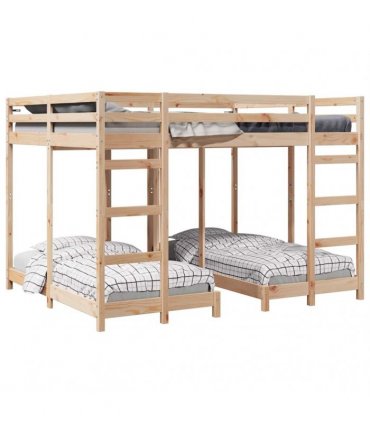 vidaXL Triple Bunk Bed Frame Brown 160 x 200 cm Solid Pine Wood — Colour: Natural