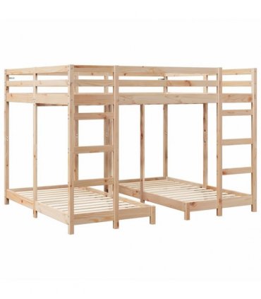 vidaXL Triple Bunk Bed Frame Brown 160 x 200 cm Solid Pine Wood — Colour: Natural