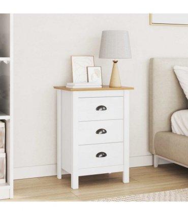 vidaXL Bedside Cabinet HILL White and Honey Brown 46 x 35 x 65 cm