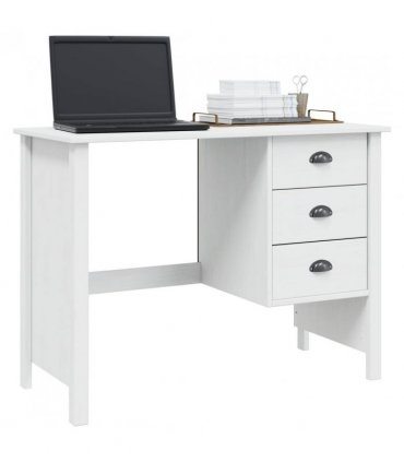 vidaXL Desk with Drawers HILL White 100 x 45 x 74 cm Solid Pine Wood