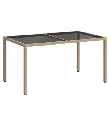 vidaXL Garden Table 150x90x75 cm Tempered Glass and Poly Rattan Beige — Size: 150 x 90 x 75 cm
