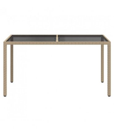 vidaXL Garden Table 150x90x75 cm Tempered Glass and Poly Rattan Beige — Size: 150 x 90 x 75 cm