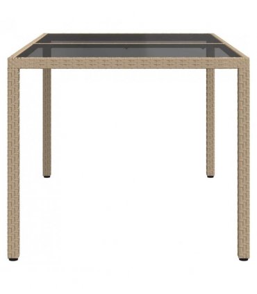 vidaXL Garden Table 150x90x75 cm Tempered Glass and Poly Rattan Beige — Size: 150 x 90 x 75 cm