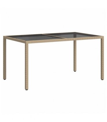 vidaXL Garden Table 150x90x75 cm Tempered Glass and Poly Rattan Beige — Size: 150 x 90 x 75 cm