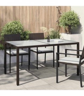 vidaXL Garden Table 150x90x75 cm Tempered Glass and Poly Rattan Brown — Size: 150 x 90 x 75 cm