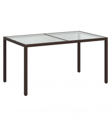 vidaXL Garden Table 150x90x75 cm Tempered Glass and Poly Rattan Brown — Size: 150 x 90 x 75 cm