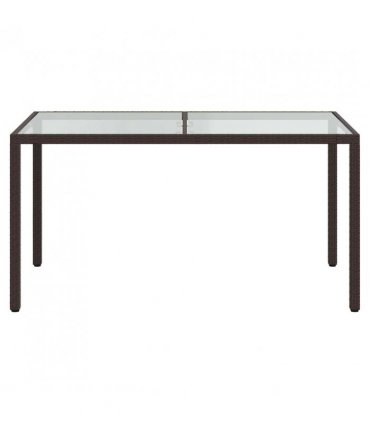 vidaXL Garden Table 150x90x75 cm Tempered Glass and Poly Rattan Brown — Size: 150 x 90 x 75 cm
