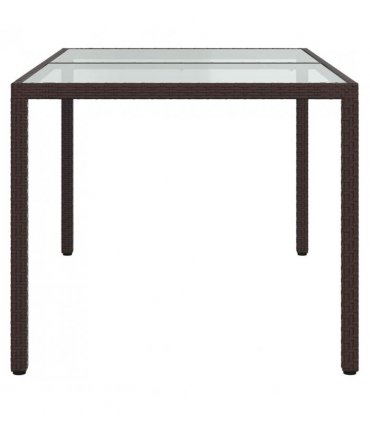 vidaXL Garden Table 150x90x75 cm Tempered Glass and Poly Rattan Brown — Size: 150 x 90 x 75 cm