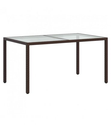 vidaXL Garden Table 150x90x75 cm Tempered Glass and Poly Rattan Brown — Size: 150 x 90 x 75 cm
