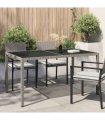 vidaXL Garden Table 150x90x75 cm Tempered Glass and Poly Rattan Grey — Size: 150 x 90 x 75 cm