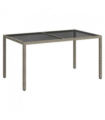 vidaXL Garden Table 150x90x75 cm Tempered Glass and Poly Rattan Grey — Size: 150 x 90 x 75 cm
