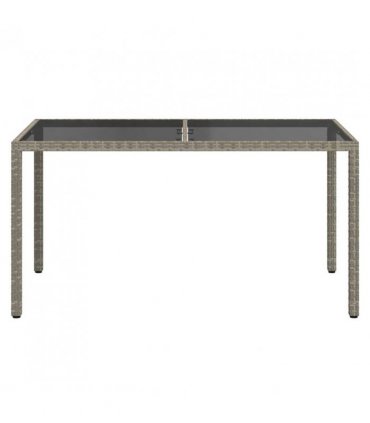 vidaXL Garden Table 150x90x75 cm Tempered Glass and Poly Rattan Grey — Size: 150 x 90 x 75 cm