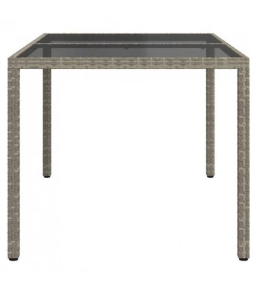 vidaXL Garden Table 150x90x75 cm Tempered Glass and Poly Rattan Grey — Size: 150 x 90 x 75 cm