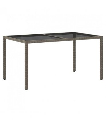 vidaXL Garden Table 150x90x75 cm Tempered Glass and Poly Rattan Grey — Size: 150 x 90 x 75 cm