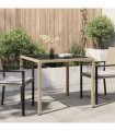 vidaXL Garden Table 90x90x75 cm Tempered Glass and Poly Rattan Beige — Size: 90 x 90 x 75 cm