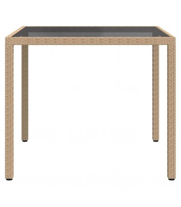 vidaXL Garden Table 90x90x75 cm Tempered Glass and Poly Rattan Beige — Size: 90 x 90 x 75 cm