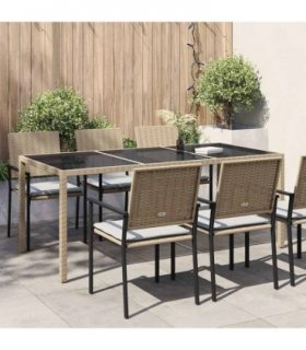 vidaXL Garden Table Beige 190x90x75 cm Tempered Glass and Poly Rattan