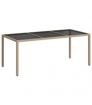 vidaXL Garden Table Beige 190x90x75 cm Tempered Glass and Poly Rattan